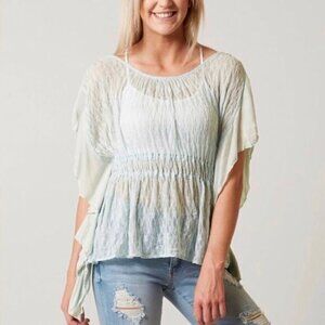Free People June Green Lace Batwing Top